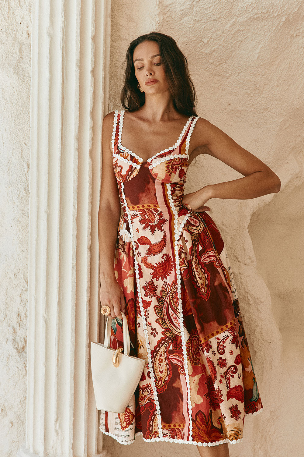 Red Floral Barocca Print Sweetheart Maxi Alessa Dress SABO Red Floral Barocca Print Sweetheart Maxi Alessa Dress SABO