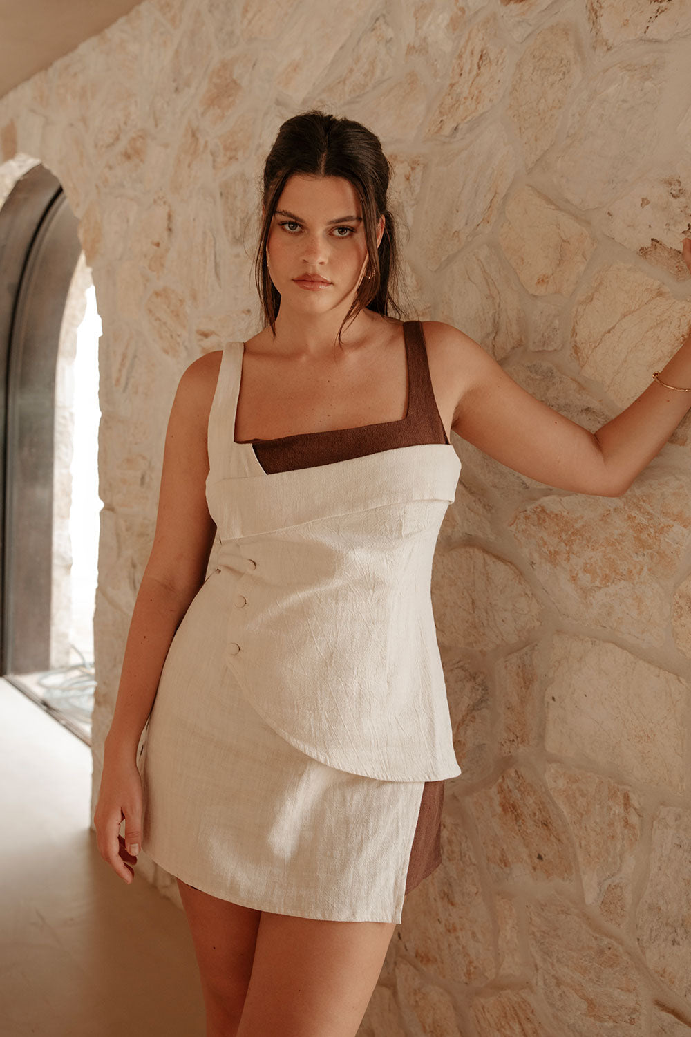Azari Paneled Mini Dress - Brown, Beige – SABO