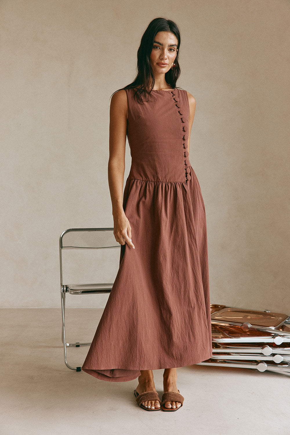 Chocolate Brown Button Maxi Odessa Dress XXXL