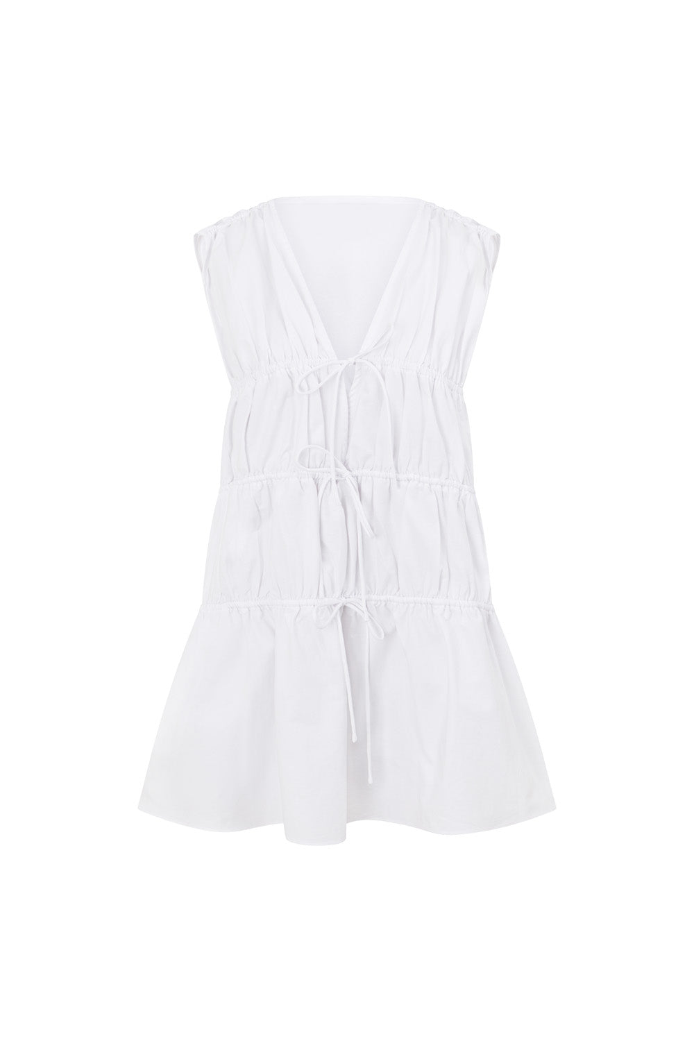 Bridal White Gathered Drawstring Mini Joslin Dress – SABO