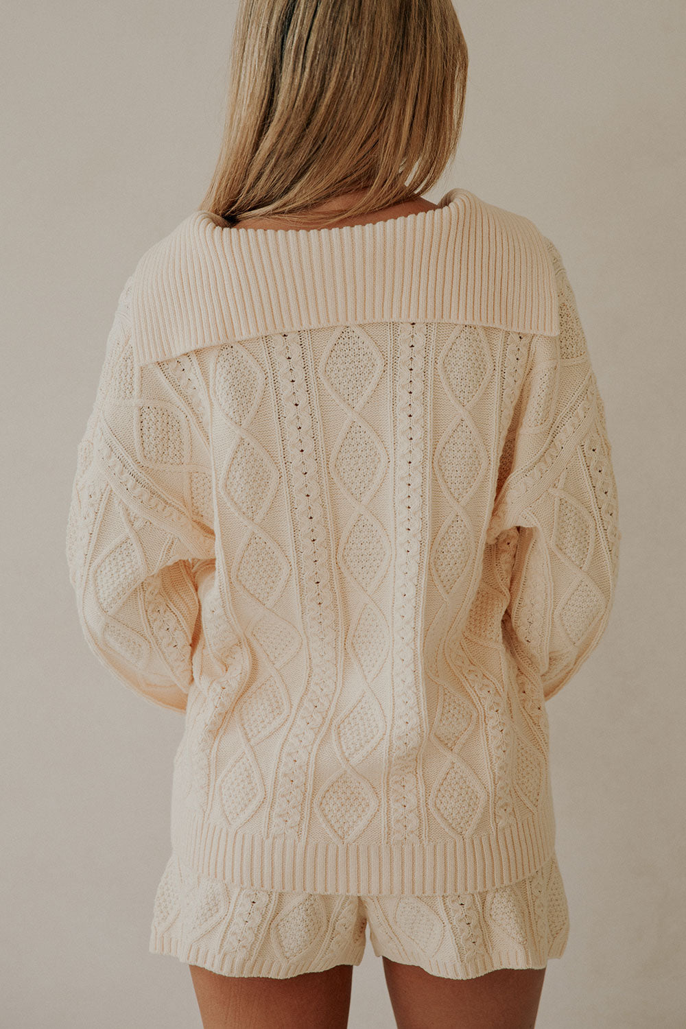 Cream Cable Knit Long Sleeve Collar Holli Sweater – SABO