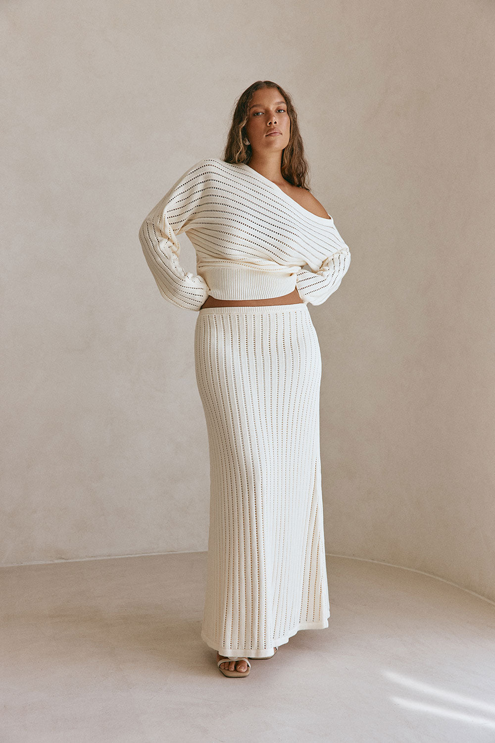 Cream Cotton Pintelle Maxi Zephyr Skirt – SABO