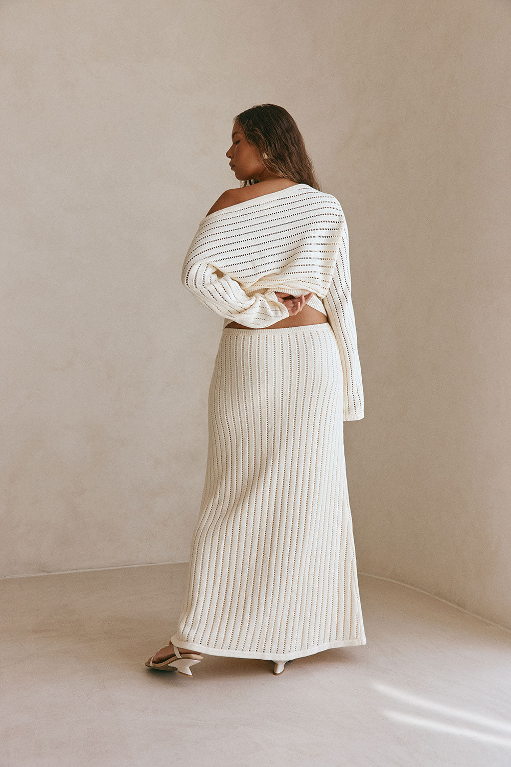 Cream Cotton Pintelle Maxi Zephyr Skirt – SABO