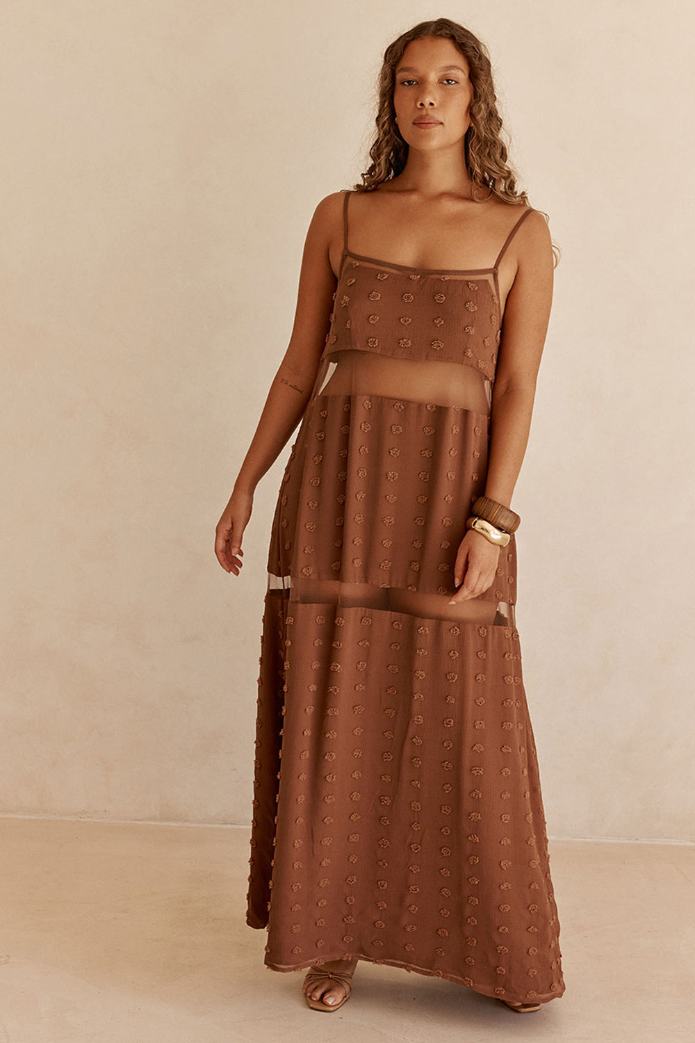 Brown Strappy Panel Maxi Tassia Dress XXL