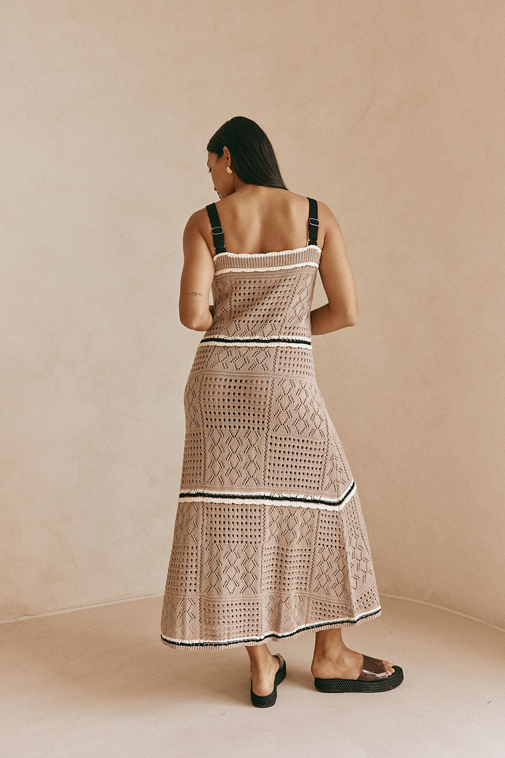 Tan Crochet Knit A Line Maxi Aliana Dress S | by SABO Tan Crochet Knit A Line Maxi Aliana Dress S | by SABO