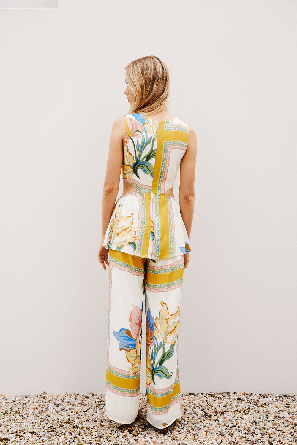 White and Yellow Botanique Cut Out Pip Jumpsuit – SABO