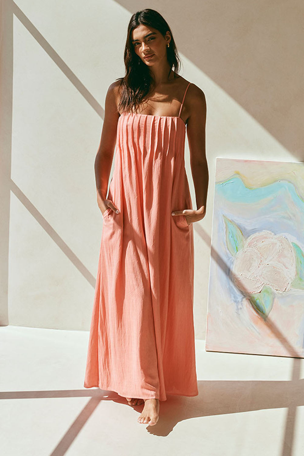 Pink Strappy Pleated Maxi Ada Dress – SABO
