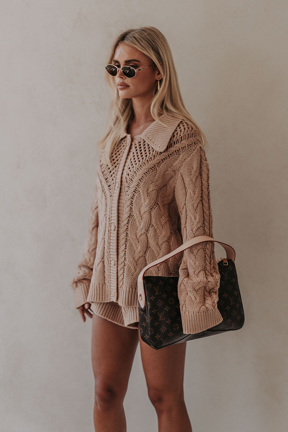 Tan Knit Long Sleeve Button Up Collar Addison Sweater – SABO