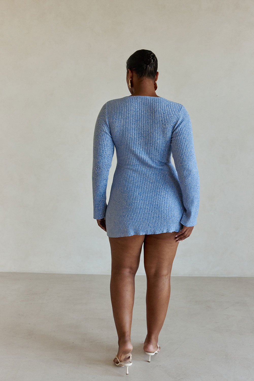 Blue Ribbed Long Sleeve Mini Brianna Dress S | by SABO Blue Ribbed Long Sleeve Mini Brianna Dress S | by SABO