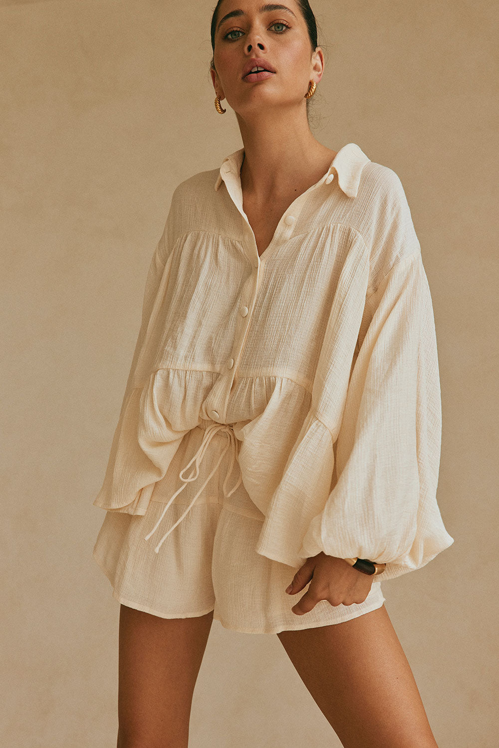 【H】neau linen tops cream Linen tops (-cream-) – NEAU