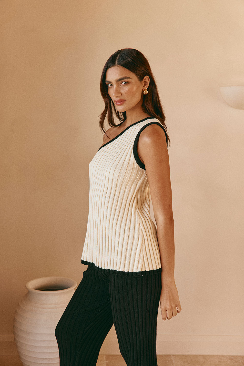 Cream Ribbed One Shoulder Aylani Top – SABO