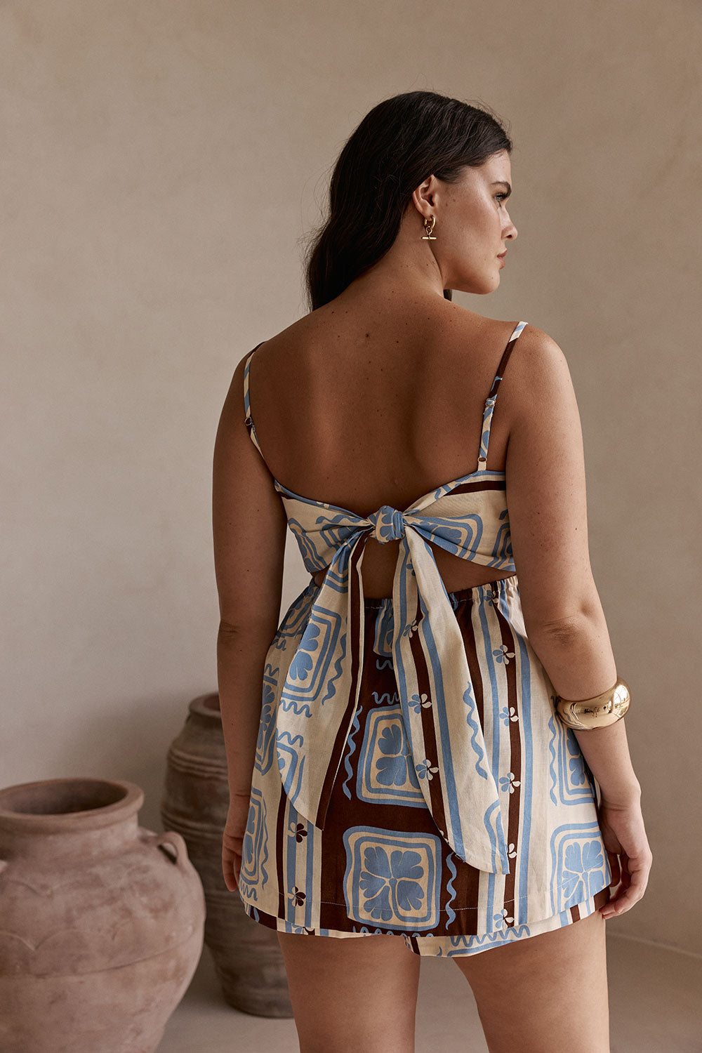 Blue Solance Print Linen Babydoll Florian Top – SABO
