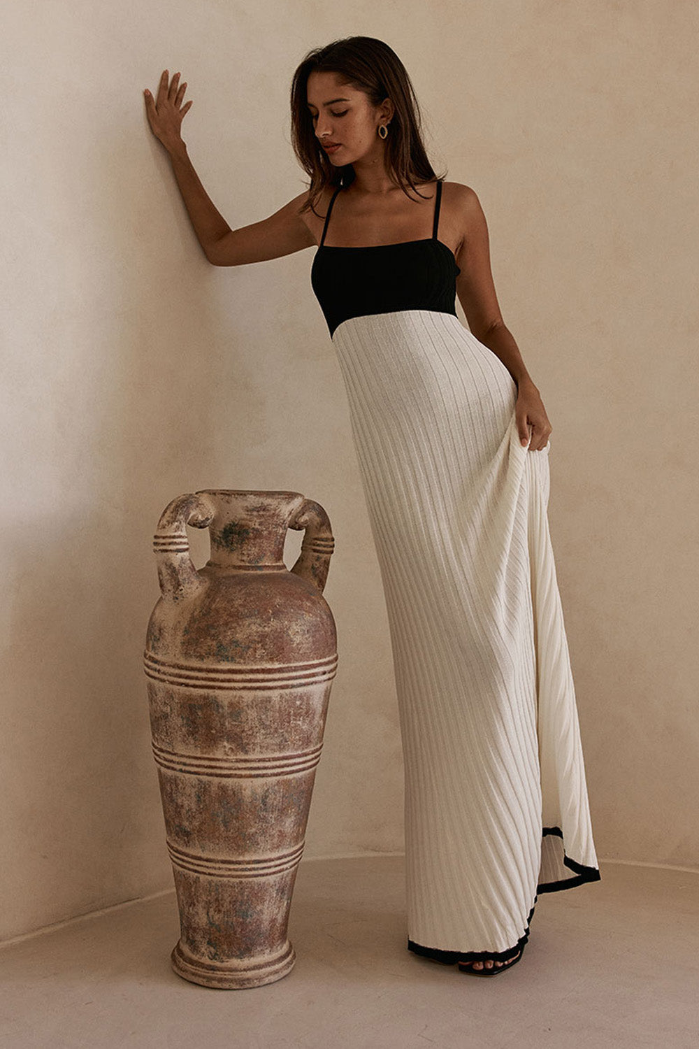 White Ribbed Knit Strappy Maxi Adley Dress XL