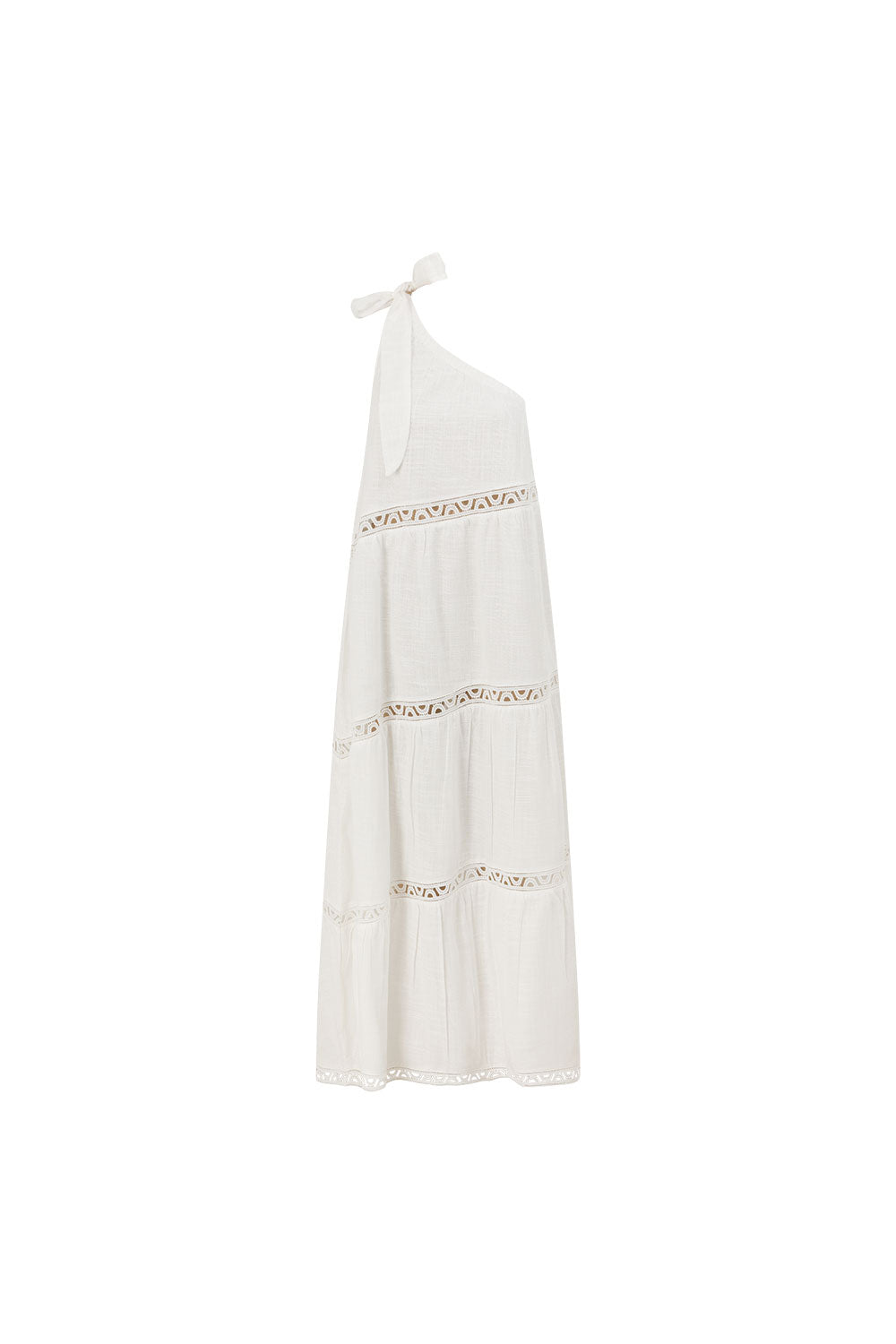 White Cotton One Shoulder Flouncy Maxi Juliette Dress – SABO