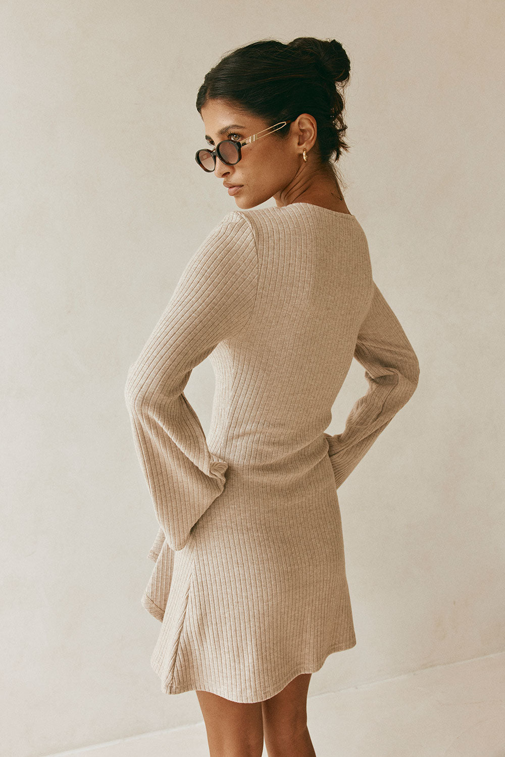 Tan Ribbed Long Sleeve Button Mini Alexia Dress L | by Sabo Tan Ribbed Long Sleeve Button Mini Alexia Dress L | by Sabo