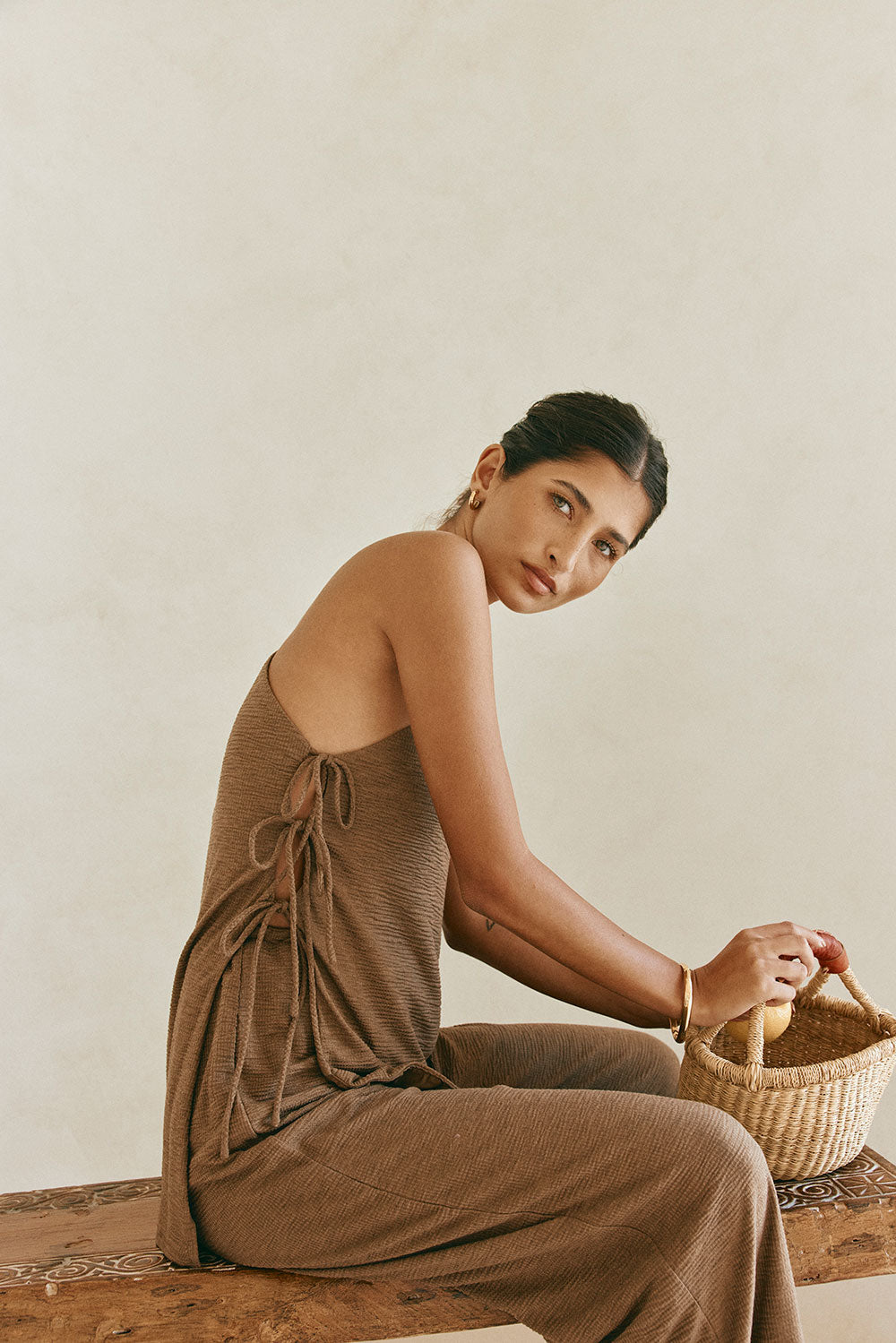 Chocolate Brown One Shoulder Side Tie Zen Top – SABO