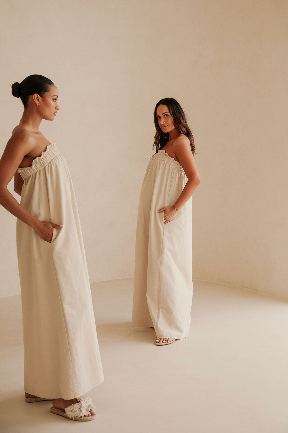 Beige Strapless Maxi Lila Dress – SABO