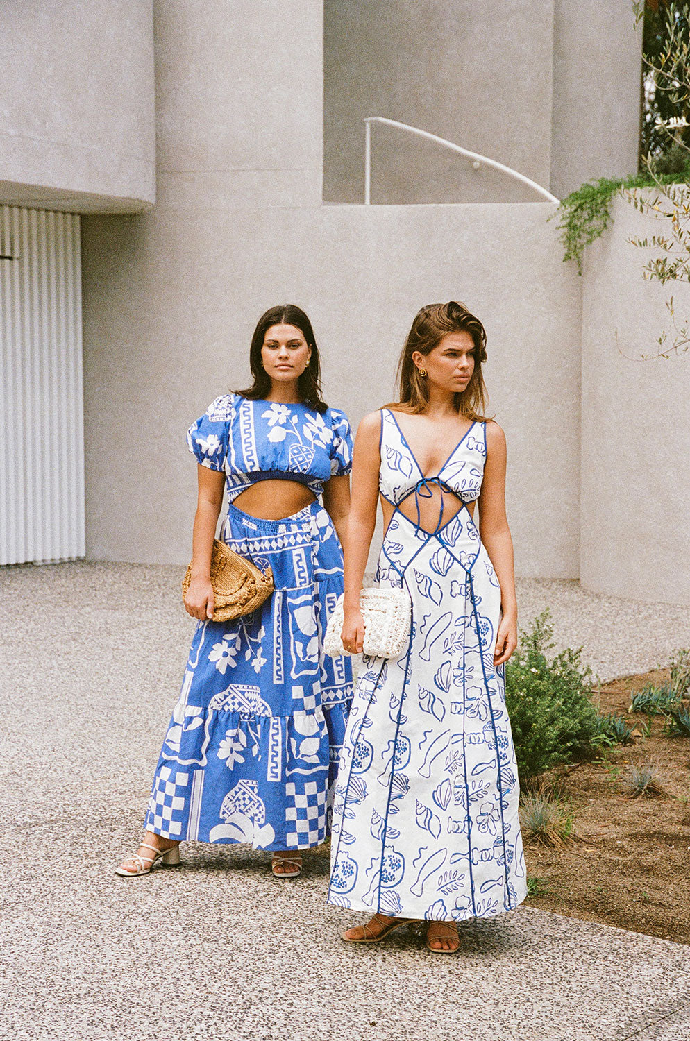 Eliska Backless Maxi Dress - White Blue Shell – SABO