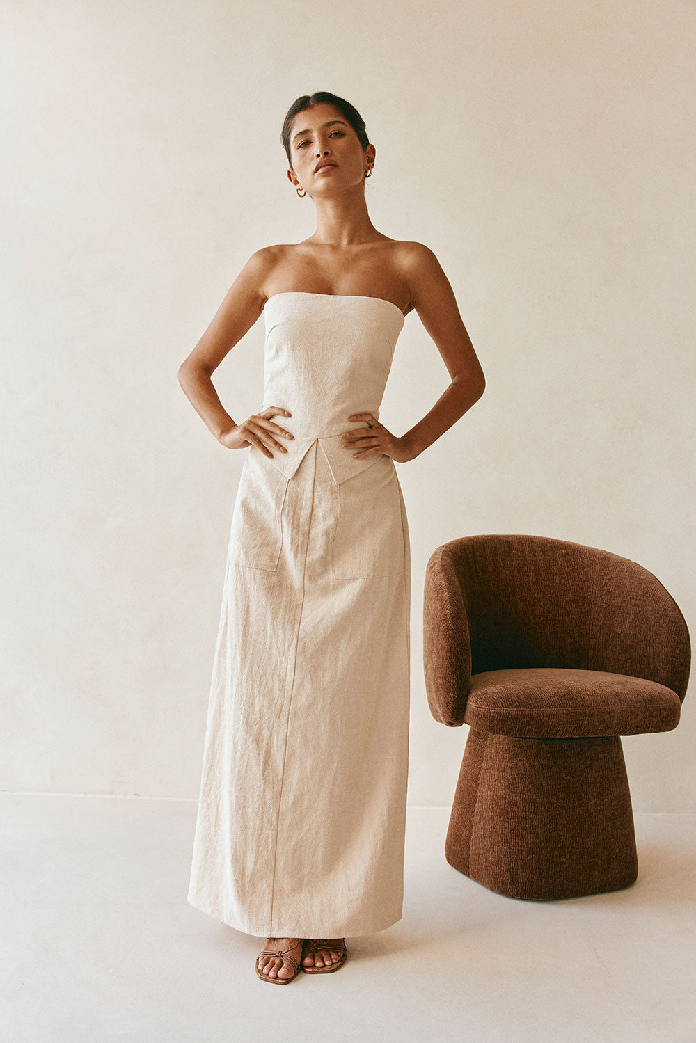 Beige Strapless Maxi Miley Dress XXS