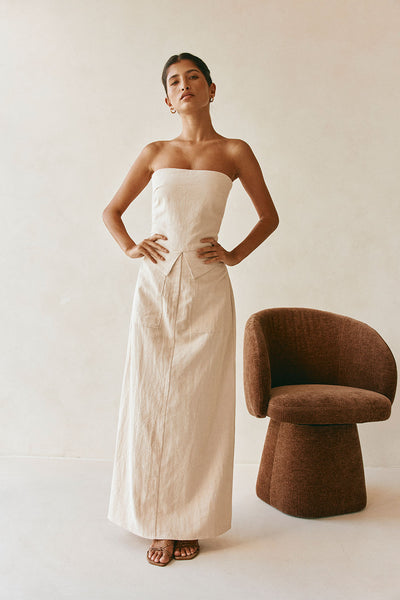 Beige Strapless Maxi Miley Dress XXS