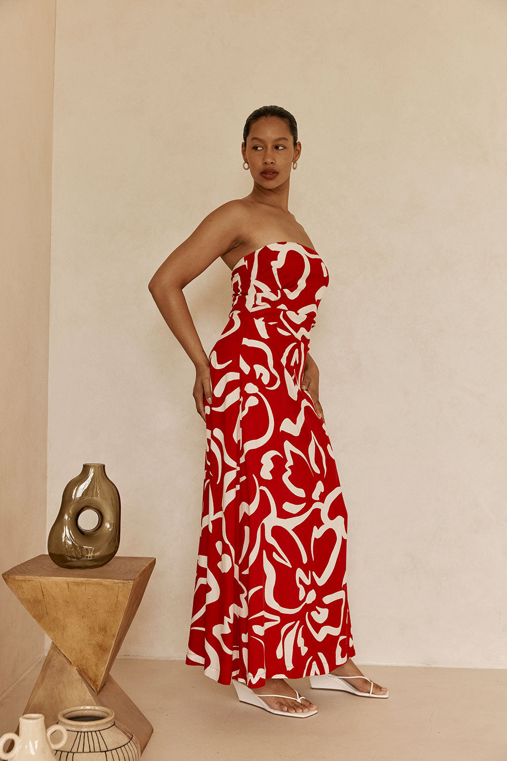 Red Fila Rogue Floral Print Strapless Maxi Liberty Dress XXS | by SABO Red Fila Rogue Floral Print Strapless Maxi Liberty Dress XXS | by SABO