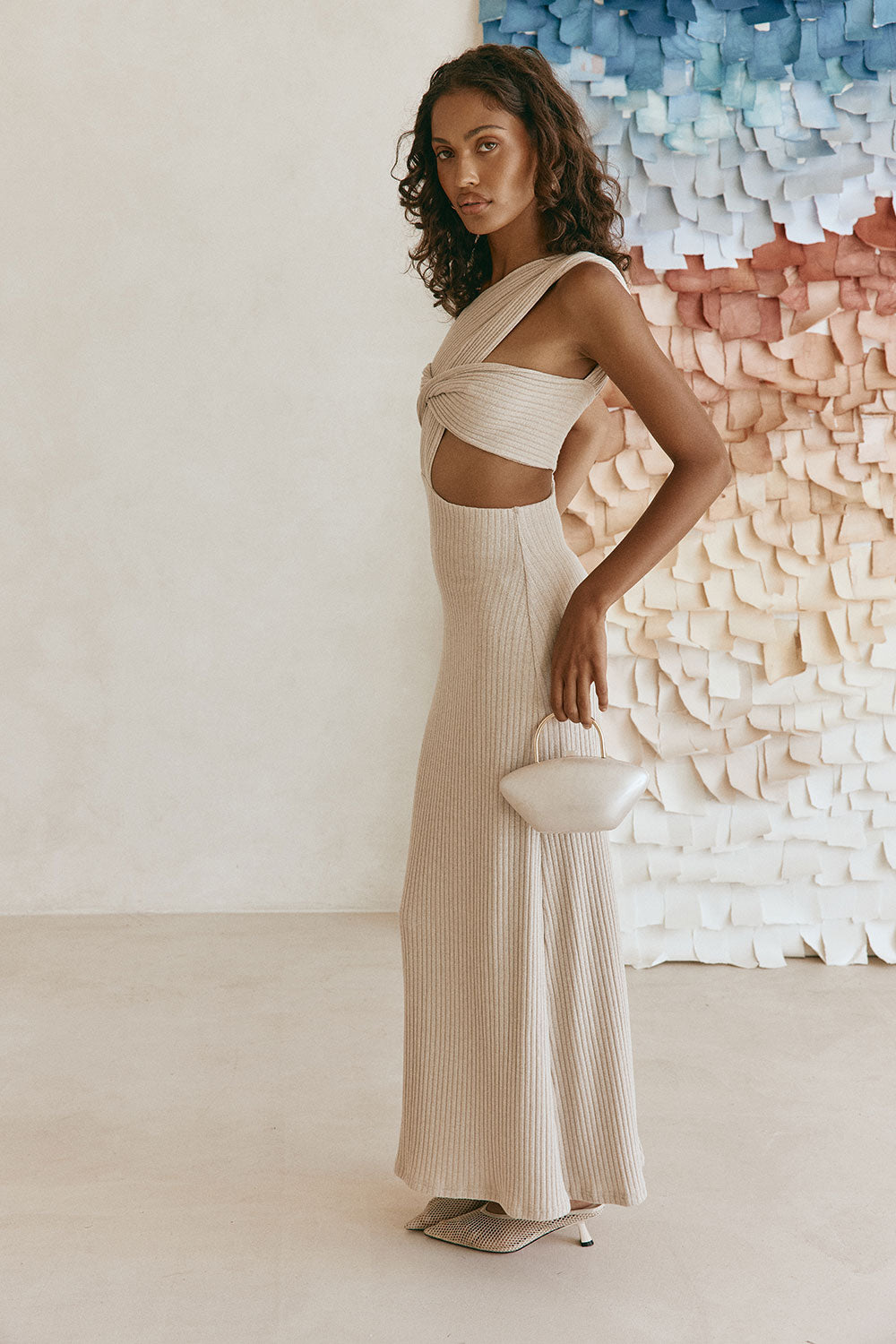 Tan One Shoulder Cut Out Maxi Kea Dress SABO Tan One Shoulder Cut Out Maxi Kea Dress SABO