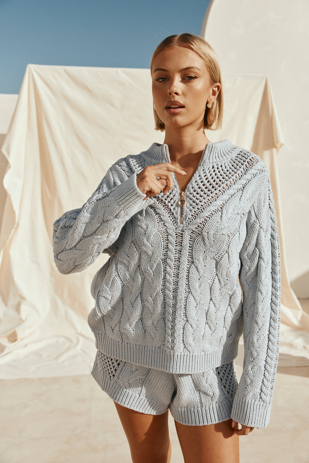 Baby Blue Knit Zip Diara Sweater – SABO