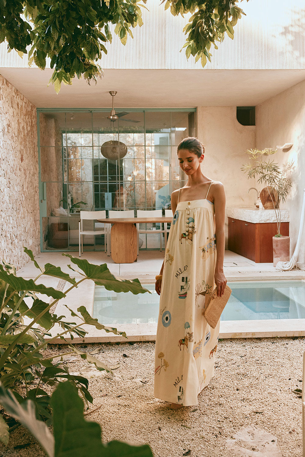 Ida Thin Strap Maxi Dress - Isles Of Greece Print, Yellow, Blue, Pink, Green Ida Thin Strap Maxi Dress - Isles Of Greece Print, Yellow, Blue, Pink, Green