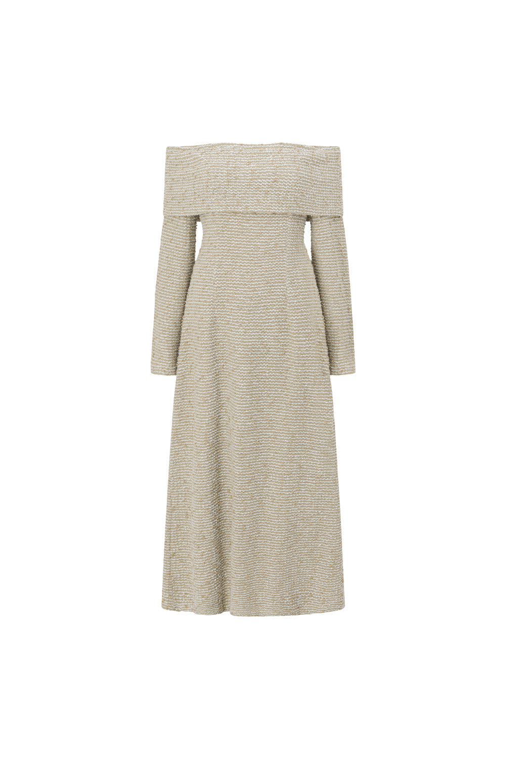 Tan Boucle Off Shoulder Maxi Poppy Dress M | by SABO Tan Boucle Off Shoulder Maxi Poppy Dress M | by SABO
