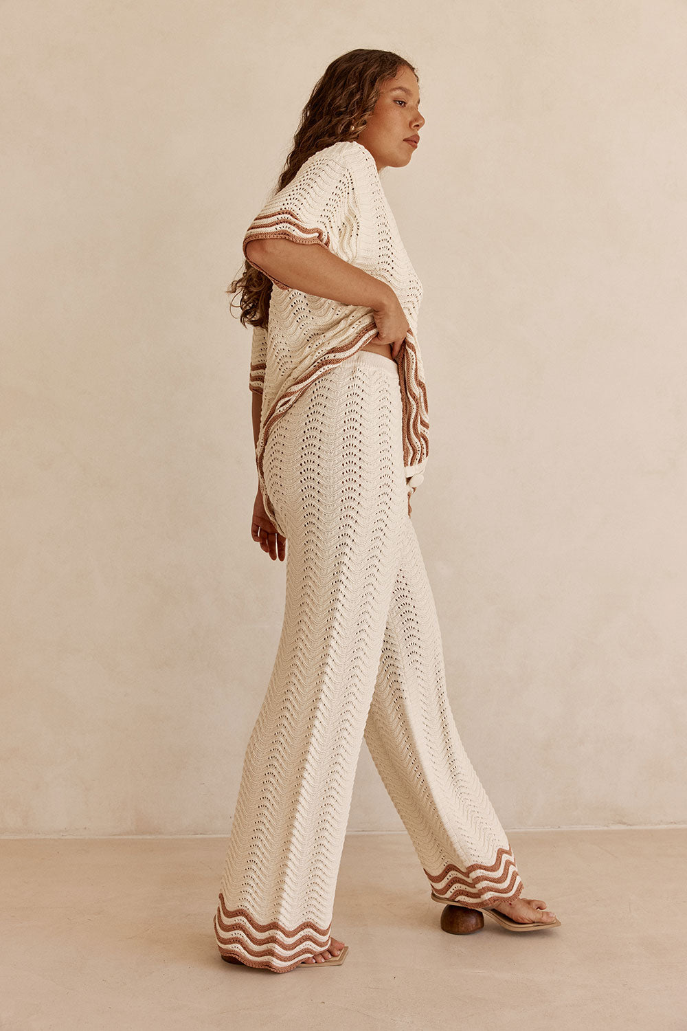 Cream Wavy Knit High Waist Janaya Pants – SABO