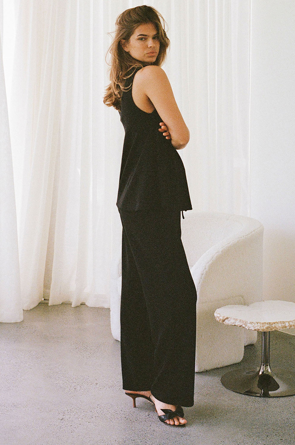 Black Ribbed Knit Wide Leg Lana Pants – SABO