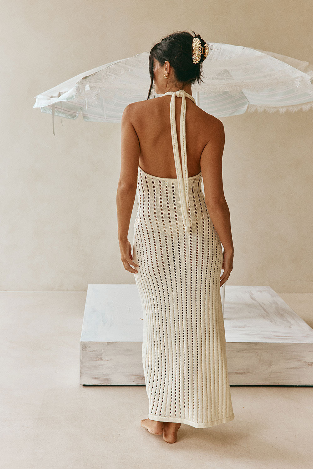 ワンピース Herlipto Moor Argyle Ribbon Knit Dress Cream Pointelle Knit Plunge Wrap Maxi Klaudia Dress – SABO