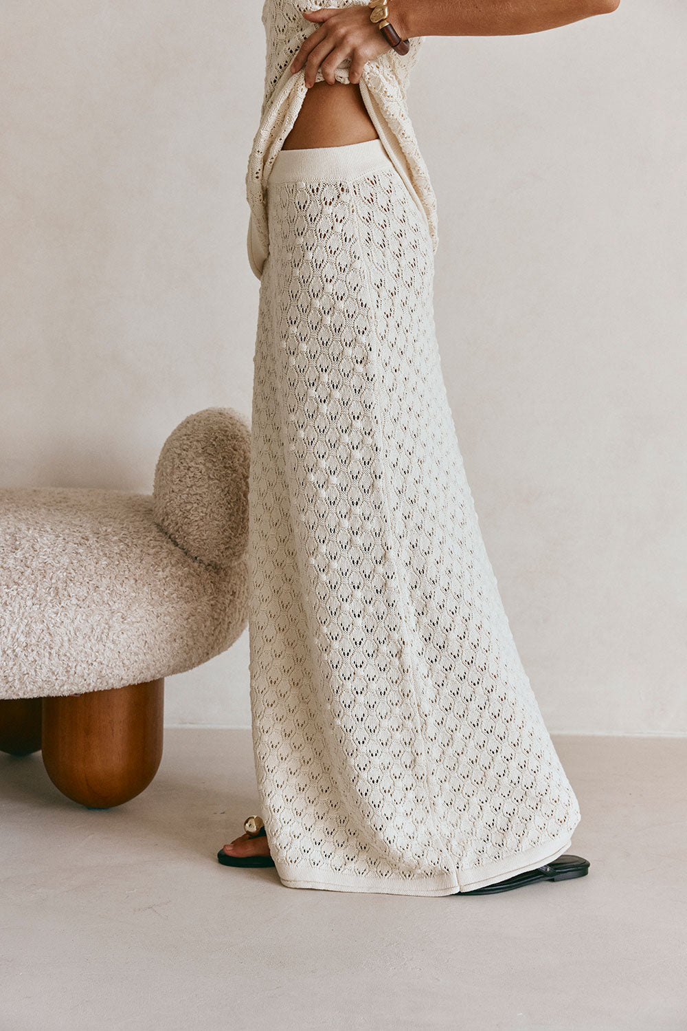 Cream Crochet Knit Elastic A Line Maxi Ophelia Skirt – SABO