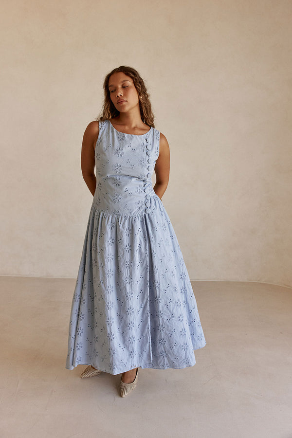 Odessa Dress - Blue Broderie