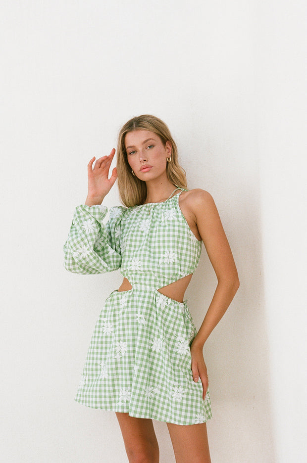 SAMPLE-Ronnie One Shoulder Dress - Gingham