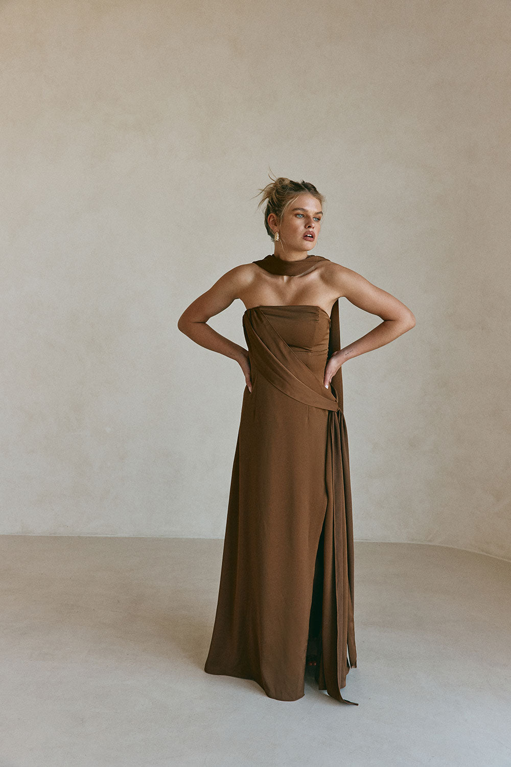 Chocolate Brown Silky Strapless Maxi Eclair Dress – SABO