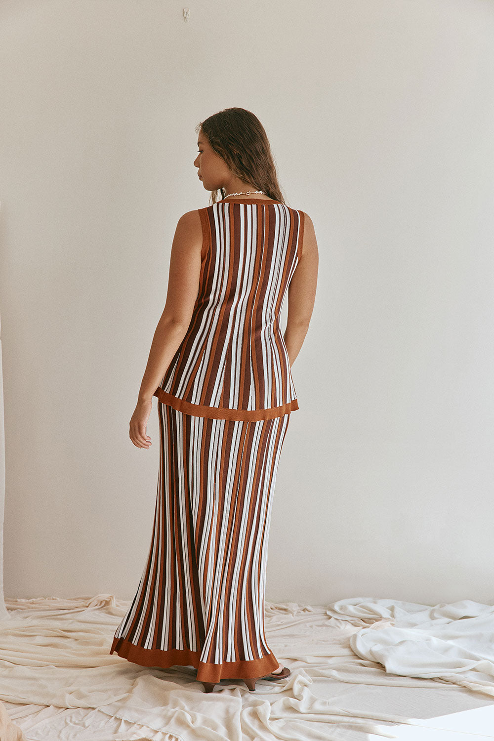 Brown Stripe Pleated Maxi Zodiac Maxi Skirt – SABO