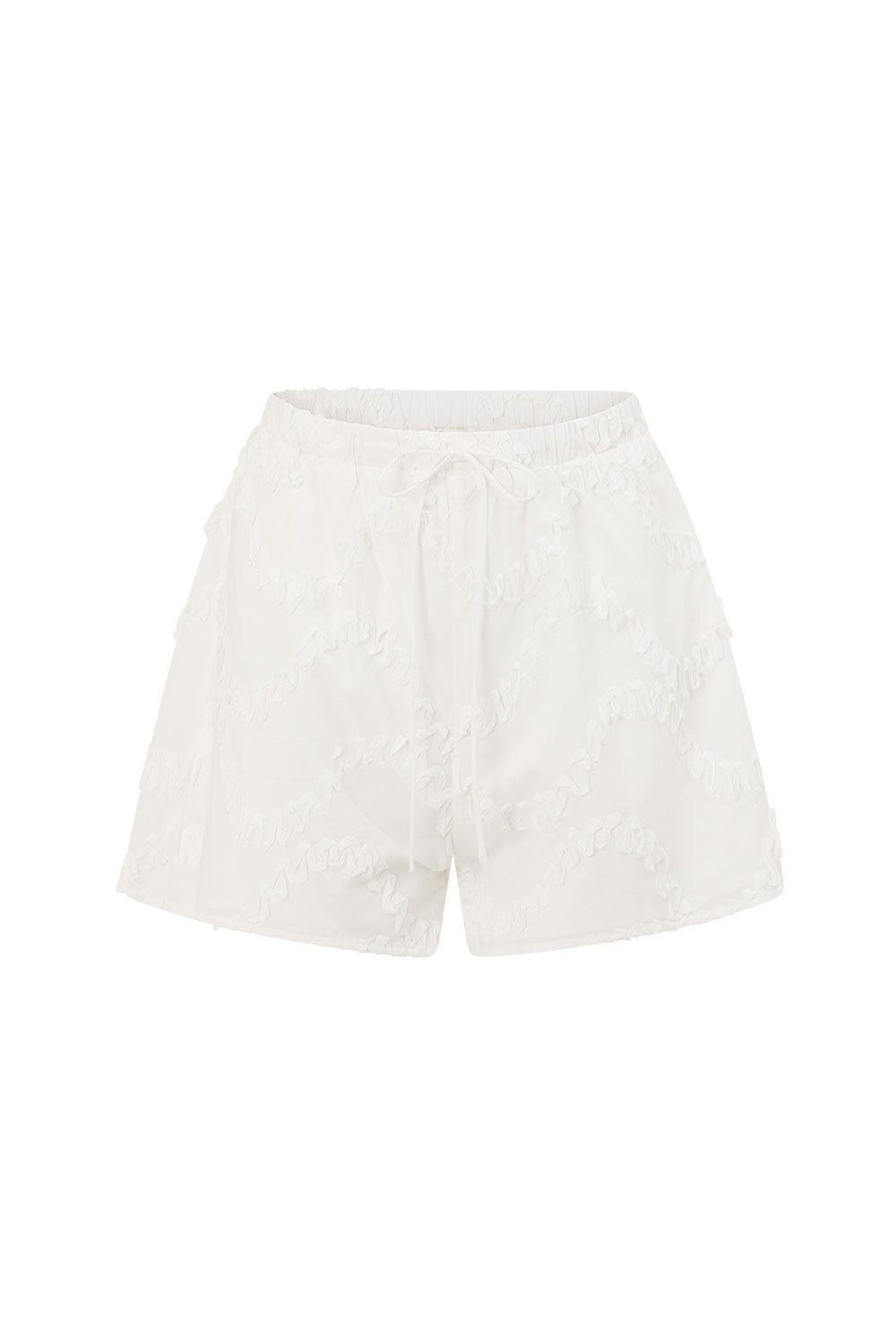 White Textured Elastic Drawstring Elka Shorts – SABO