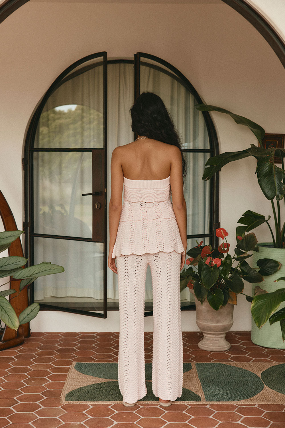 Blush Pink Crochet Knit Strapless Panel Kama Top – SABO