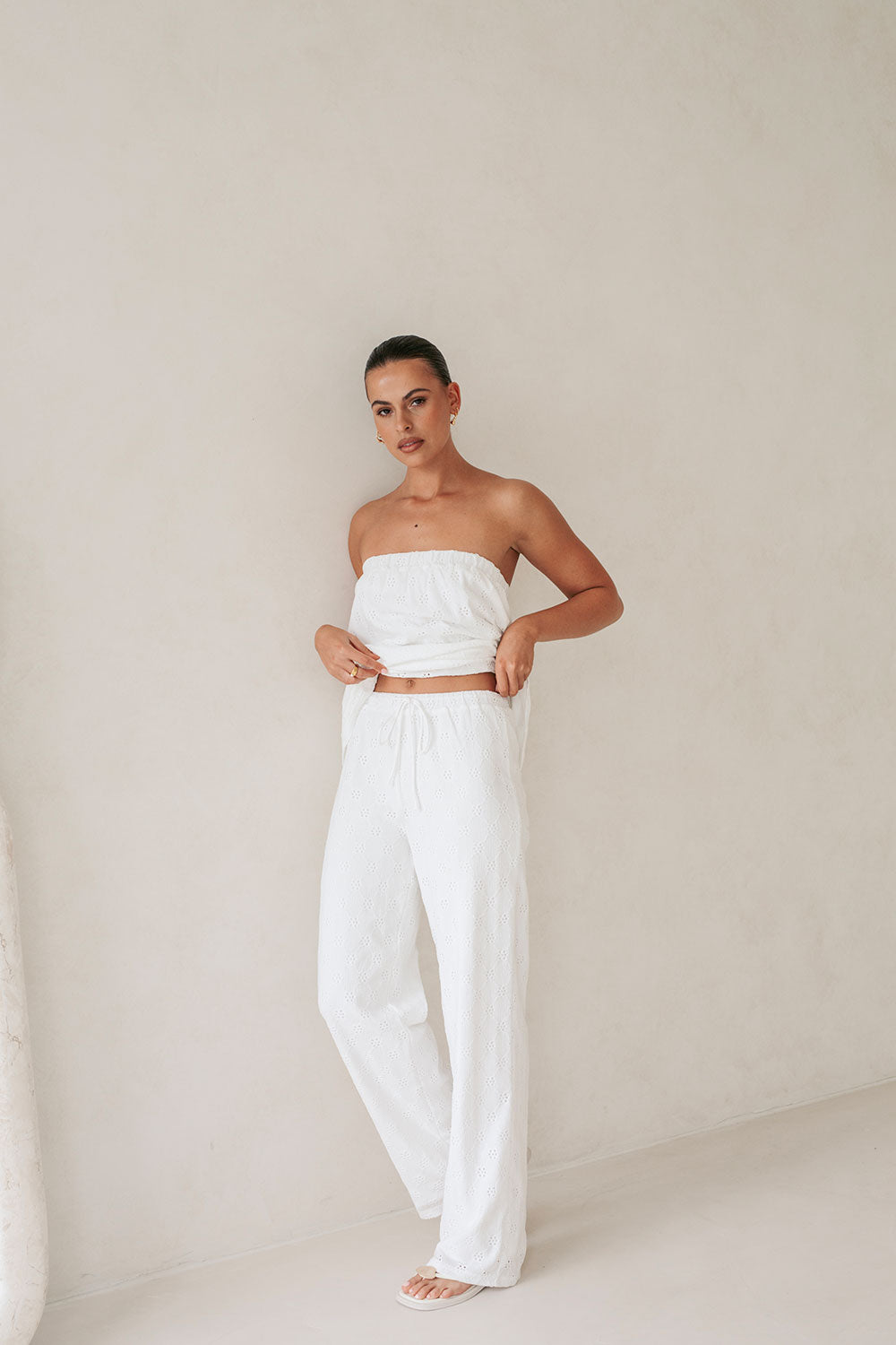White High Waist Elastic Drawstring Ellira Pants – SABO