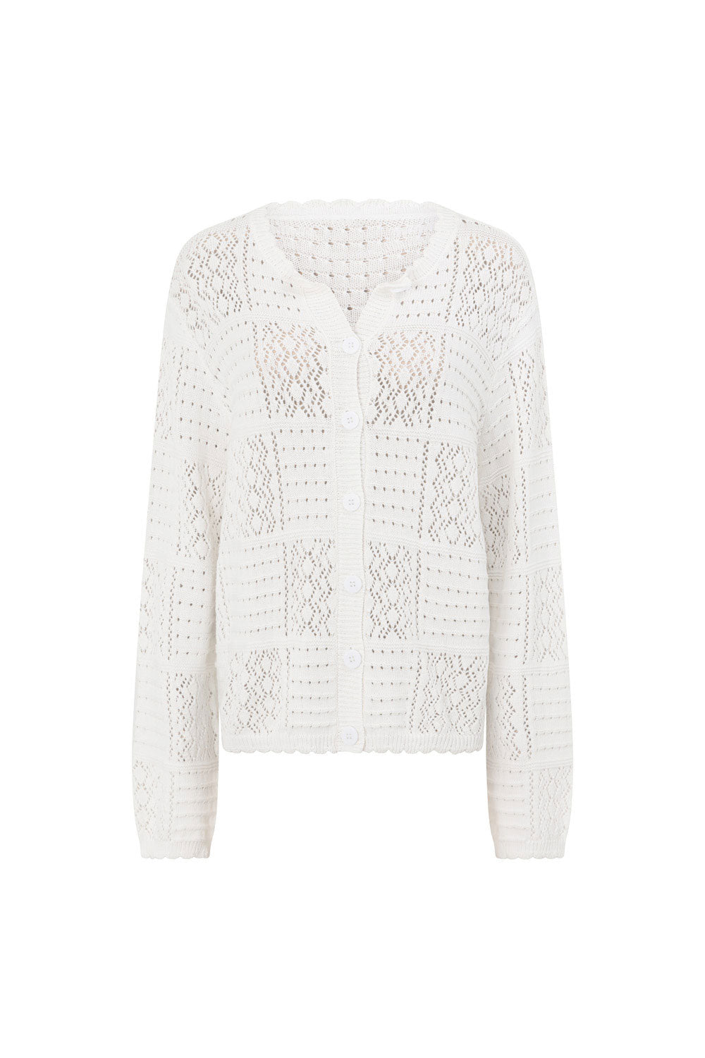 White Knit Long Sleeve Button Up Martina Top – SABO