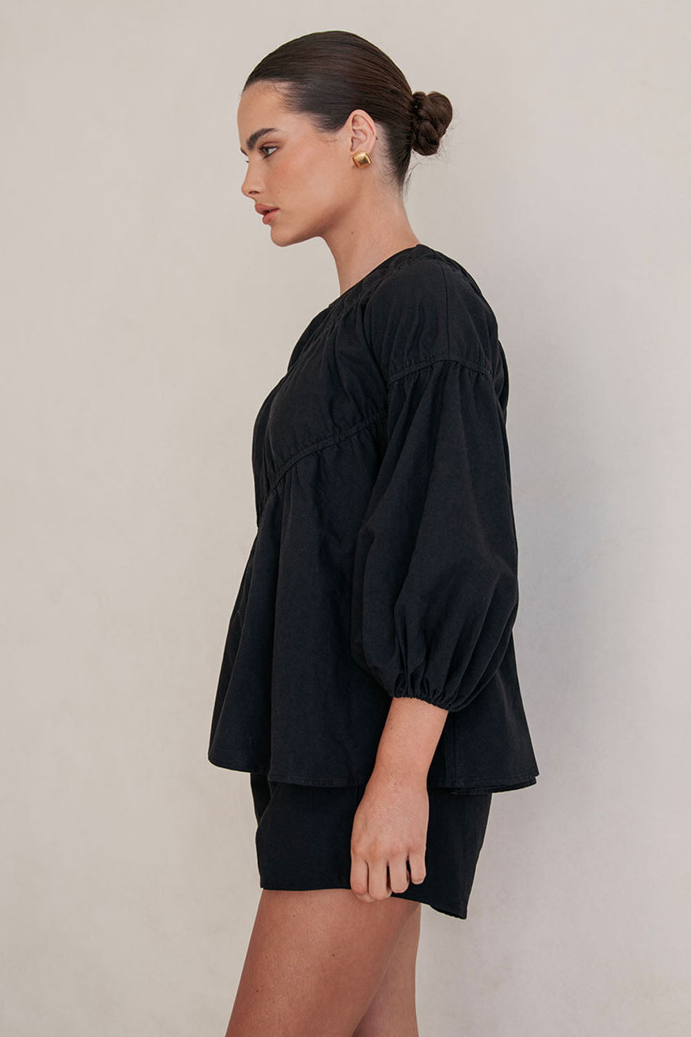 Black Long Sleeve Panelled Flounce Akel Top – SABO