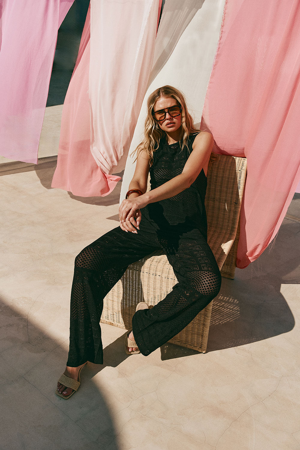 Black Crochet Knit High Waist Dillan Pants – SABO
