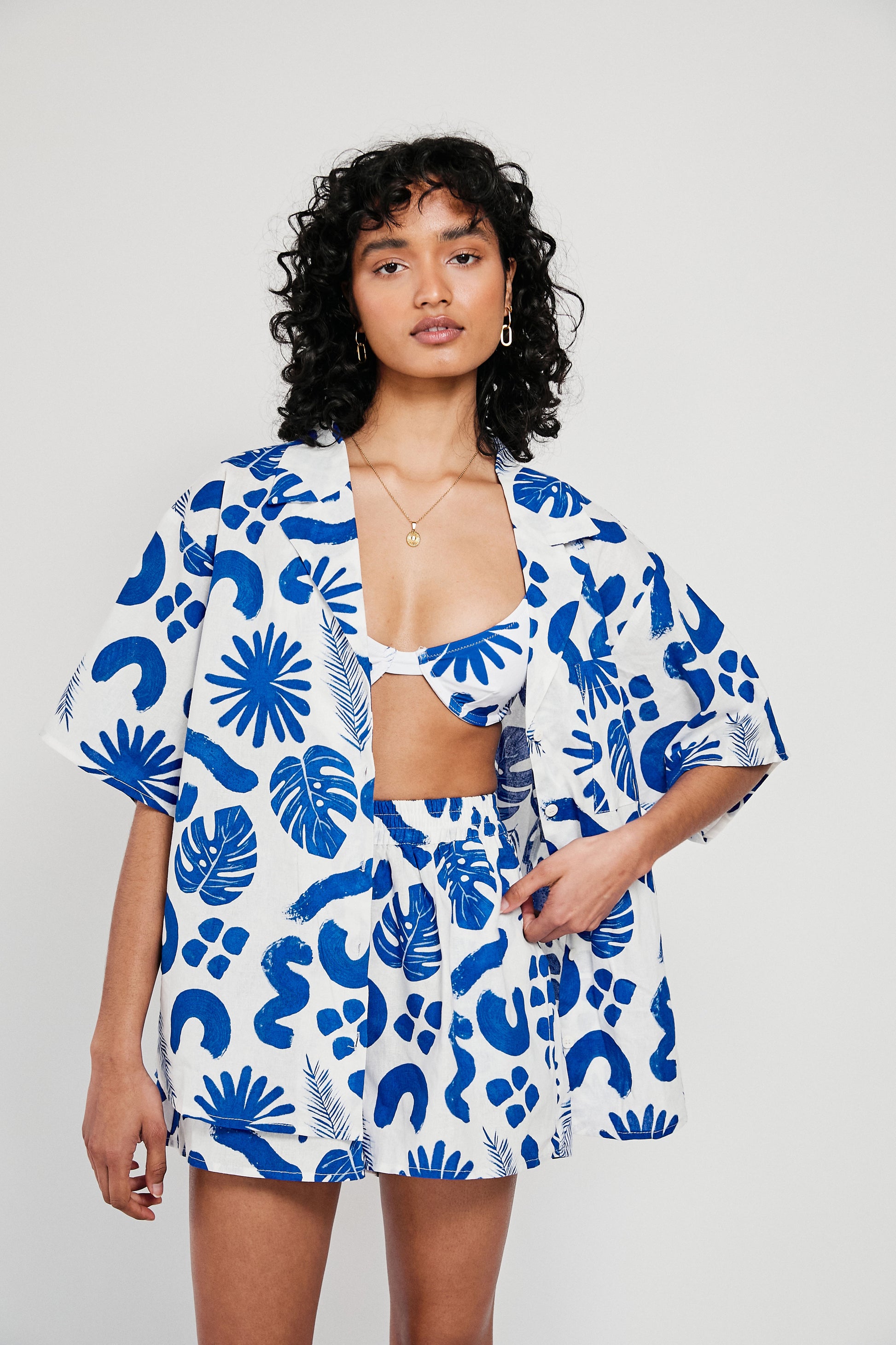 SAMPLE-Thessy Top - Blue Leaf