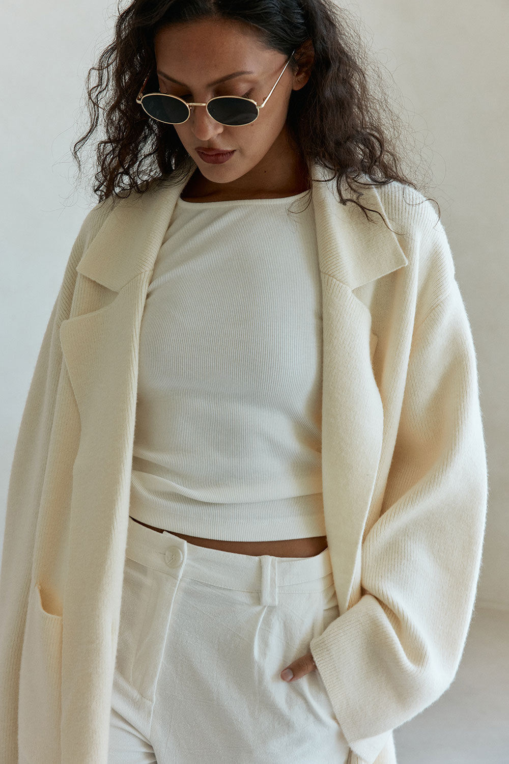 Cream Woolen Relaxed Collared Maxi Adira Jacket – SABO