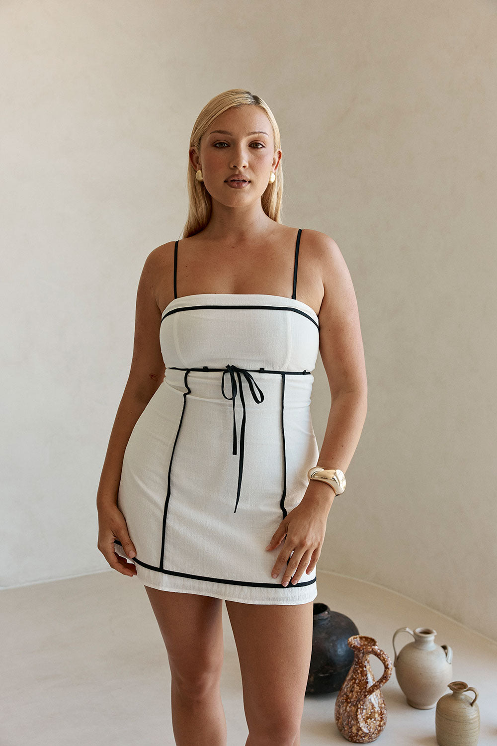 White Removable Strap A Line Mini Palais Dress XXL