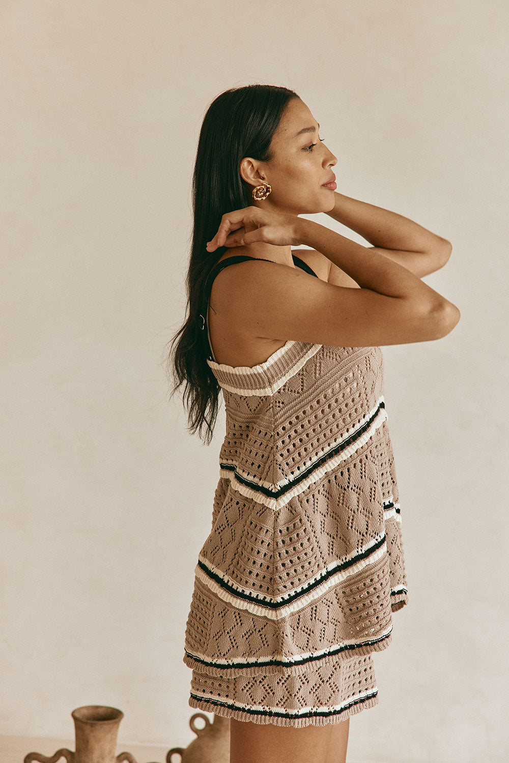 Brown Crochet Knit Cami Eleza Top – SABO