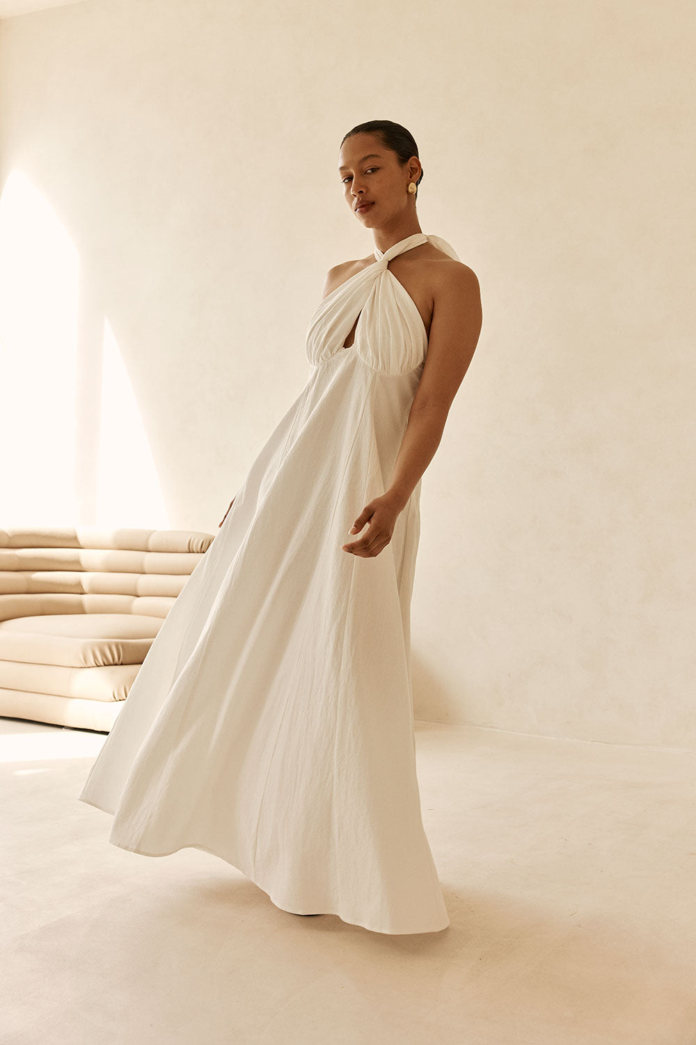 White Cross Neck Halter Laxi Oliviera Dress – SABO