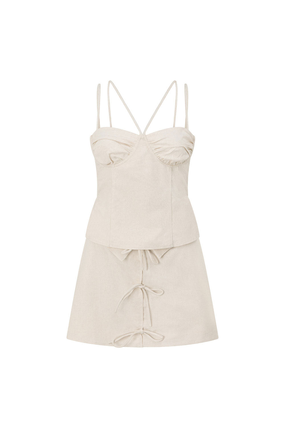 Beige Strappy Front Tie Mini Alexandra Dress – SABO