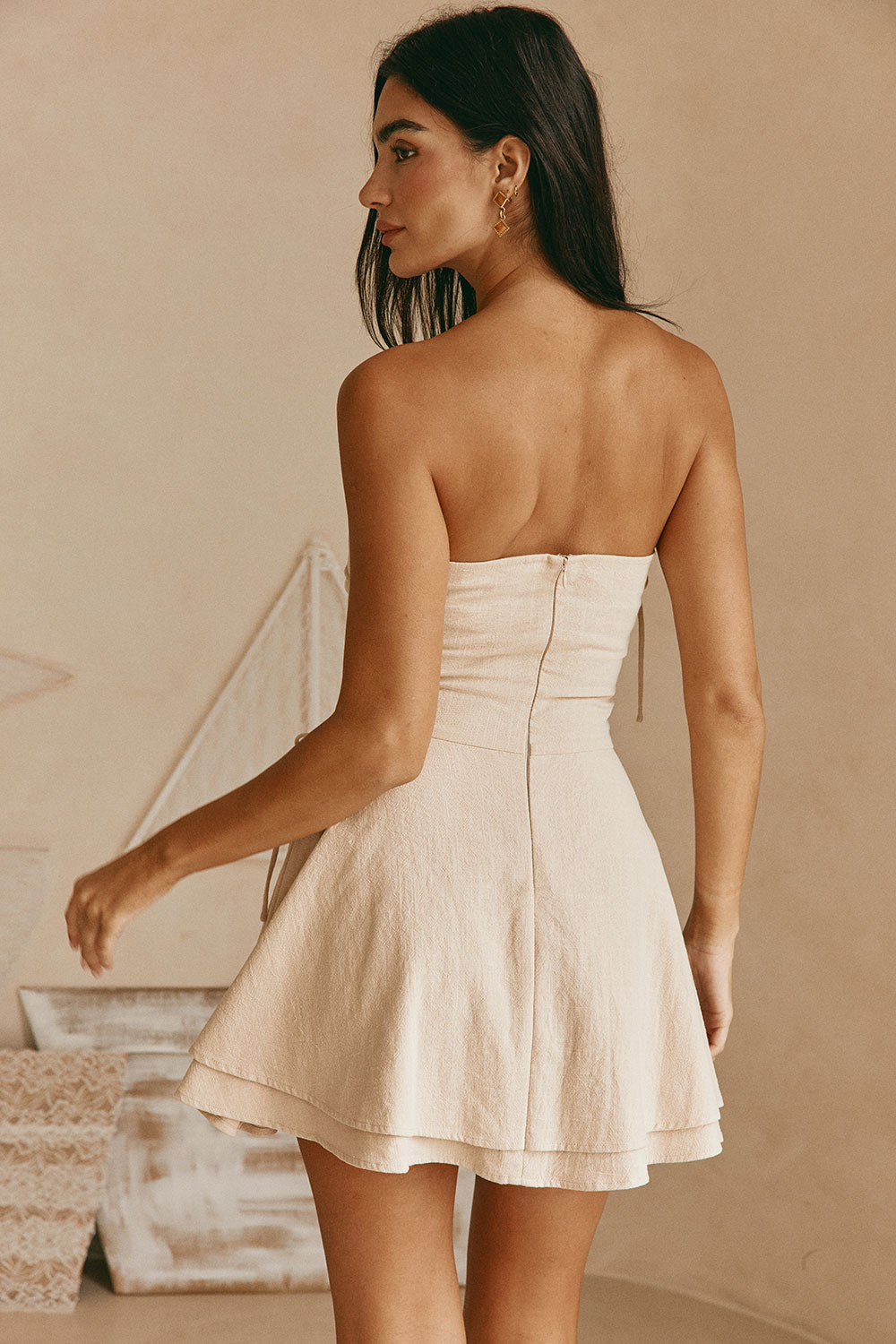 Beige Strapless Mini Carlita Dress – SABO Beige Strapless Mini Carlita Dress – SABO